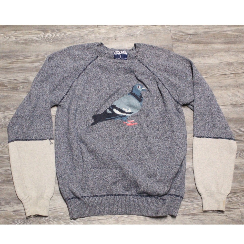 Staple Pigeon Sweater Sweatshirt Mens Large Blue Marl Cotton Crewneck